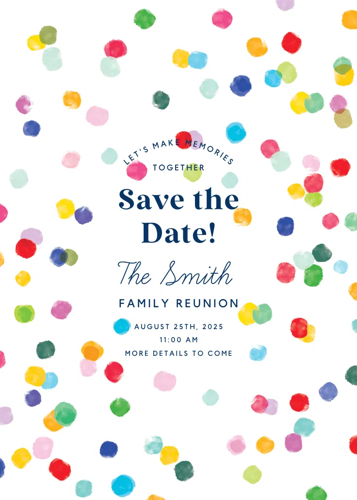 Confetti party - aile buluşması davetiyesi